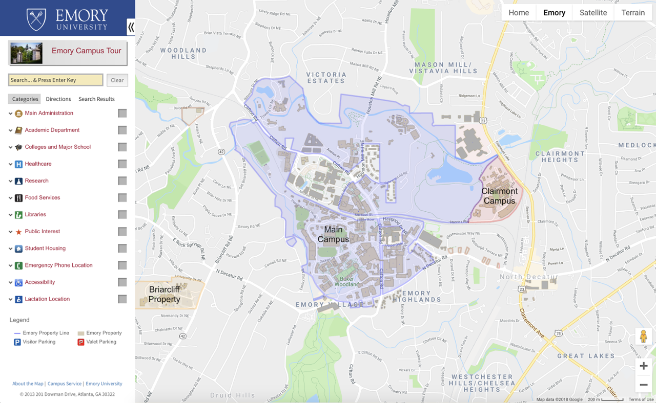 Campus Map Emory University Atlanta Ga