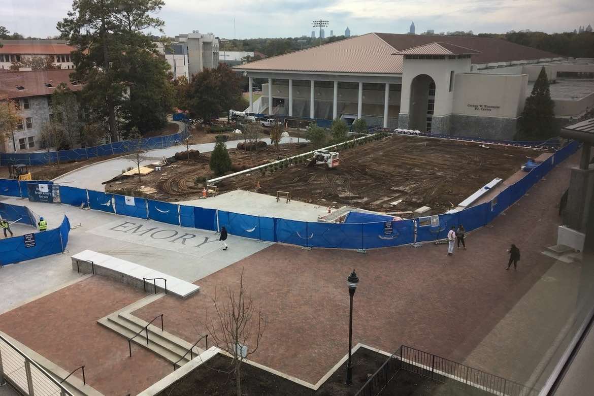 Landscaping continues for the pedestrian friendly space under construction outside the WoodPEC.